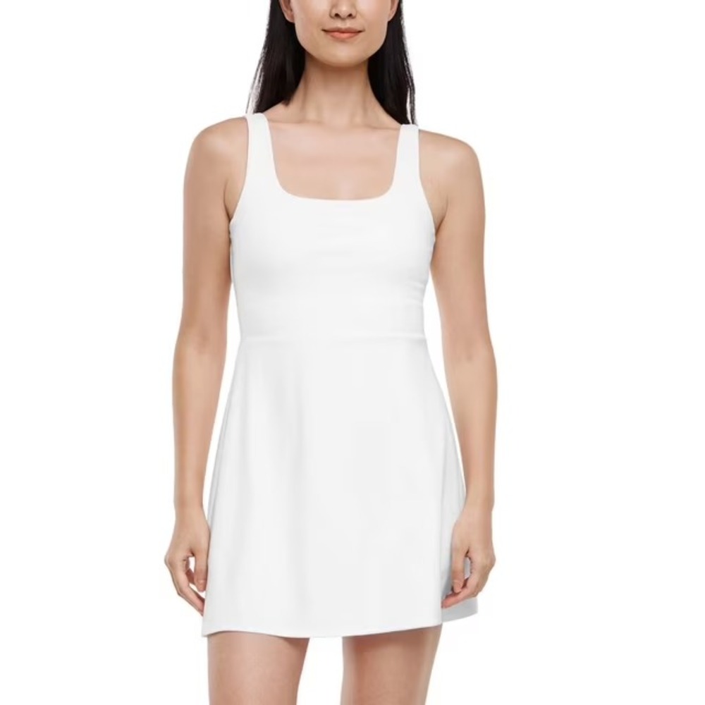 GapFit Womens Active Tank Square Neck Dress White XS Built-in Shorts NWT